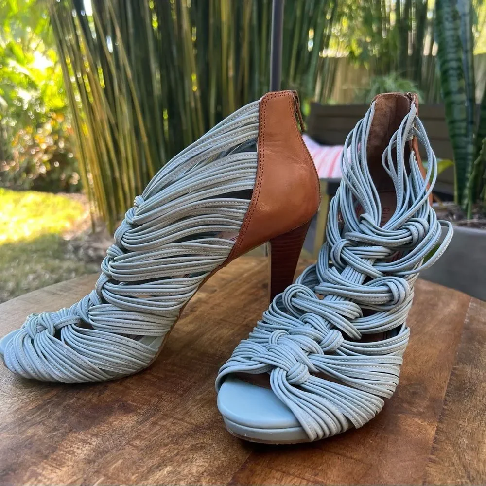 Gianni Bini Strappy Leather Heels in Dusty Blue 🔥🔥🔥 size 7.5
